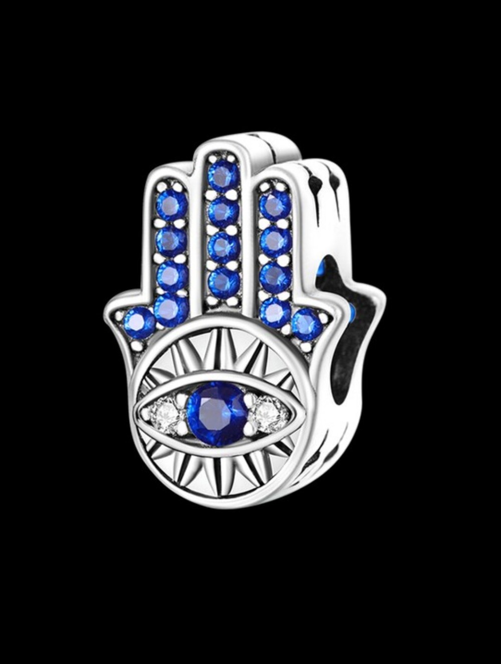 Sterling Silver Blue Hamsa Hand Charm Pendant - Women's Jewelry